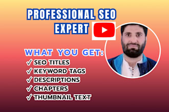 write SEO youtube titles,tags,descriptions and thumbnail text