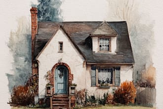 paint watercolor house portrait
