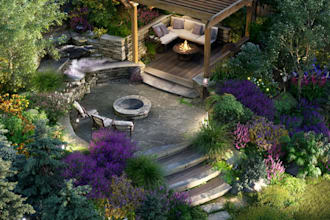 create backyard landscape design rendering