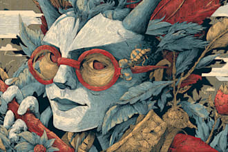 draw stunning linocut or woodcut style illustration