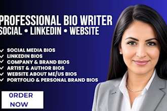 write a powerful professional bio for social media, website, or brand