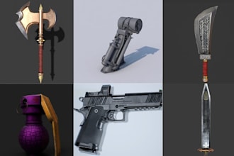 model 3d weapons and guns for unity, roblox, 3d game environment and blender