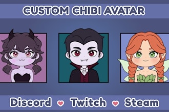 draw custom fantasy chibi avatar for twitch, youtube, discord, steam