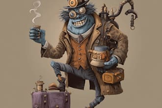 design vintage fantasy horror fun cartoon character