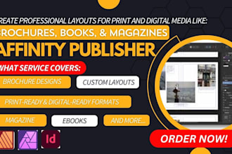 handle affinity publisher project, design layout, ebook, brochure, and magazine