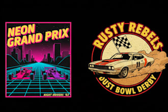 do custom awesome racing car logo with t shirt design for business