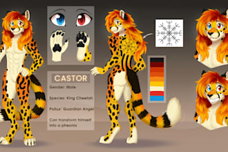 draw detailed furry ref sheet, fursona ref sheet, anthro ref sheet, furry oc art