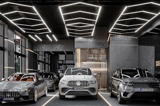 create 3d visualization for electronic showroom,automotive showroom,3d rendering