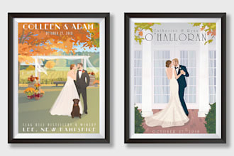 do retro vintage art deco wedding couple poster illustration your concept