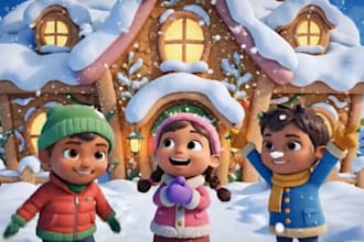 create 3d christmas music video animation, animated greetings card, 3d new year