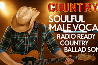 sing in soulful male vocal, hook recording for radio ready country ballads songs