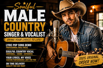 be your soulful male country singer vocalist for lyric pop song demo lyric vocal