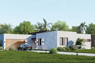 transform 2d to 3d simultaneous house,outdoor living space,landscape lawn render