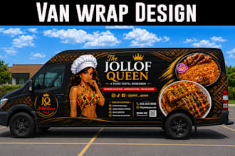 create standing food truck, box truck wrap, trailer wrap VIP vehicle wrap design
