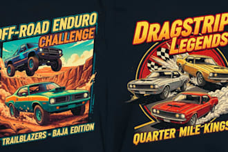 create custom awesome racing car logo with t shirt design for business