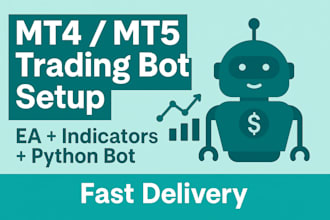 setup mt4 mt5 trading bot, python bot, install indicators and fix errors