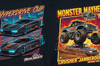 design custom awesome racing car logo with t shirt design for business