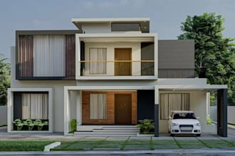 originate 3d exterior apartment,flat roof design, floor plan,garden render,revit