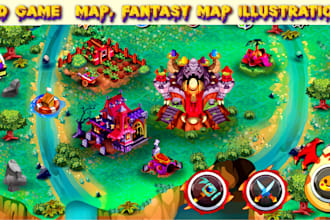 do 2d fantasy map illustration, 2d game maps, rpg board games and vector maps