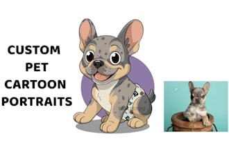 draw cute cartoon pet portrait illustrations in adorable and funny style