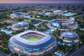 design stadium, sports complex, and gaming arenas with 3d rendering