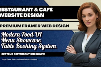 design framer website for restaurants and cafes, menu and booking landing page