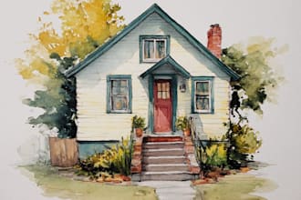 draw your home into watercolor painting