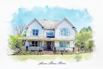create house and building photo into watercolor art