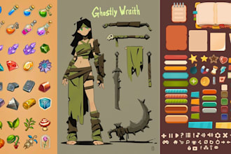 draw 2d game art game ui icons assets props character dnd concept art background
