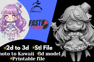 convert 2d photo image to 3d kawaii chibi character stl to 3mf file custom model
