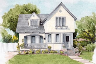 create house and building photo into watercolor art