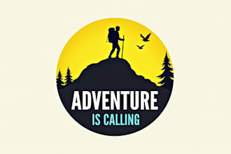 design realistic sunset hiking logo