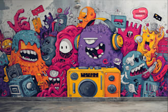 make creative wall art, wallpaper, decals, pop art, mural, graffiti, doodle art