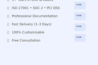create iso 27001, soc 2 audit checklists, risk registers, and policy temp