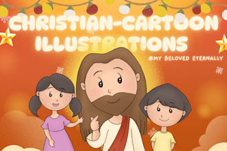 create adorable chibi christian cartoon illustrations featuring my own ocs