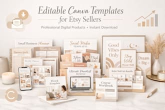 design etsy digital products and editable canva templates