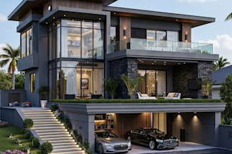 do 3d house exterior design, interior design, 3d commercial rendering