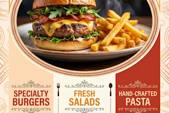 design professional food posters, restaurant flyers, menus and promo bann
