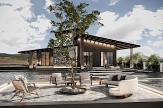 restyle contemporary cabin house,lakeside home,patio,rustic outdoor space design