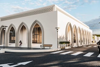 craft 3d mosque,church render,islamic center,ablution wudu area,minbar,landscape