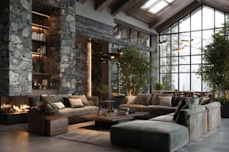 repurpose 3d modern rustic apartment interior, cozy bedroom, natural home render