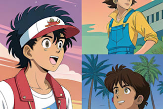 design retro 90s anime cel shaded illustrations for you
