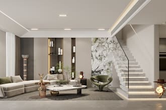 turn 2d floorplan to 3d render,cgi luxury house,modern living room,add staircase