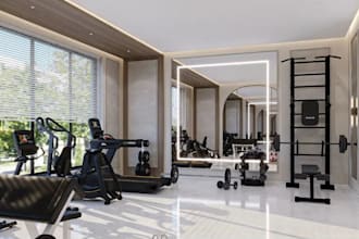 redesign 3d gym interior, home gym, boutique fitness center, pilates yoga studio