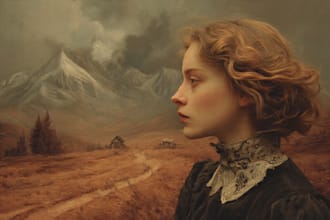 digitally oil paint, vintage portrait, landscape, illustrate