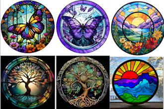 design stained glass art mosaic logo illustration vintage stained glass art
