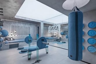 ultra modern 3d gym interior, luxury fitness studio, home workout,wellness space