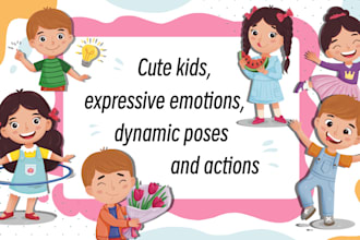 illustrate cute characters in dynamic poses and emotions