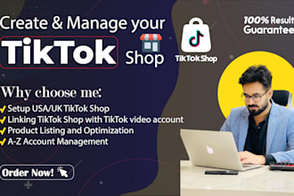 setup tik tok shop, manage tiktok shop and affiliate marketing