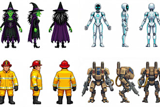 pixel art sprites with different views for retro gaming